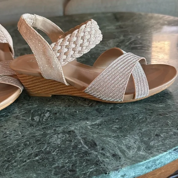 XIANGLV Women’s SZ 6 Sparkly Pale Pink Braided Stretch Strap Wedge Heel Sandals - Picture 10 of 12